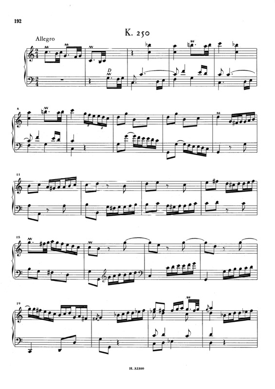 Partitura da música Keyboard Sonata In C Major K.250