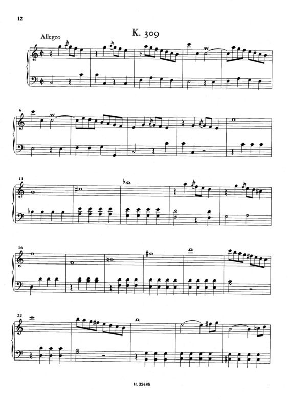 Partitura da música Keyboard Sonata In C Major K.309