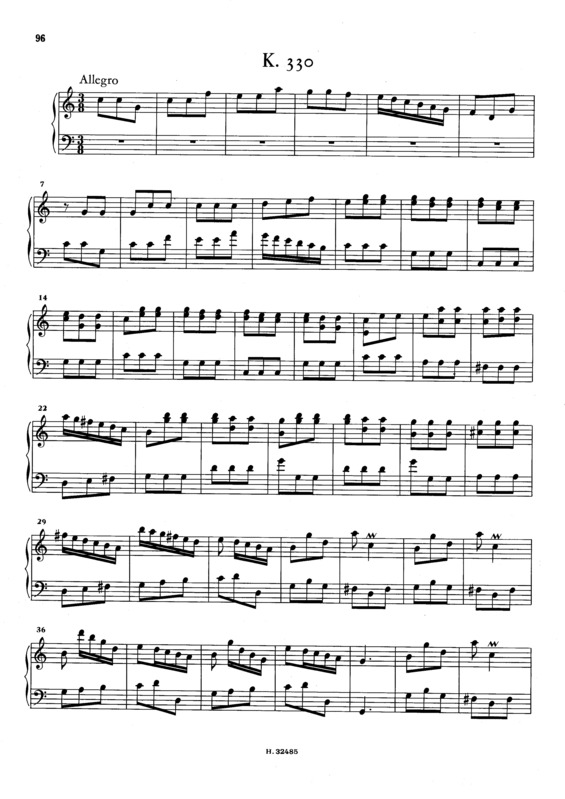 Partitura da música Keyboard Sonata In C Major K.330