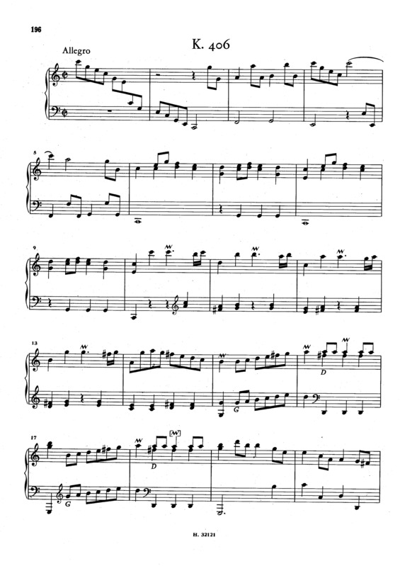 Partitura da música Keyboard Sonata In C Major K.406