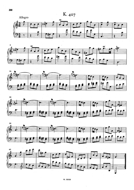 Partitura da música Keyboard Sonata In C Major K.407