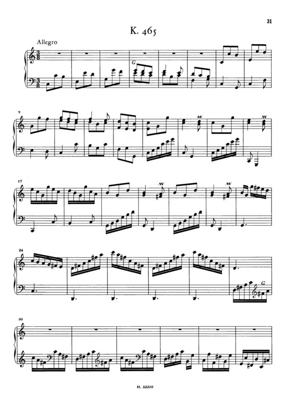 Partitura da música Keyboard Sonata In C Major K.465