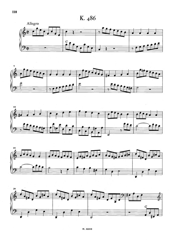 Partitura da música Keyboard Sonata In C Major K.486