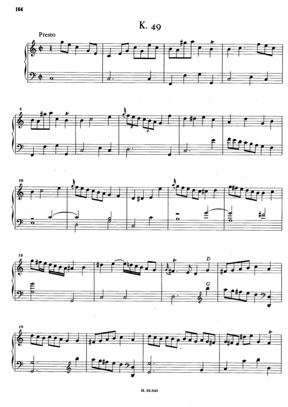 Partitura da música Keyboard Sonata In C Major K.49