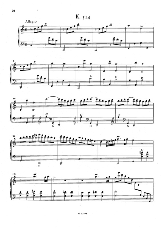Partitura da música Keyboard Sonata In C Major K.514