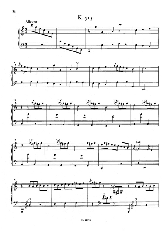 Partitura da música Keyboard Sonata In C Major K.515