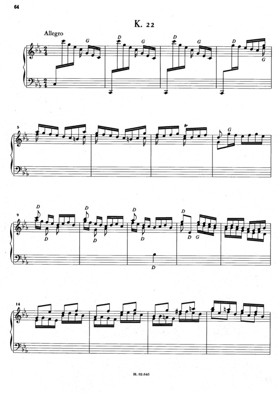 Partitura da música Keyboard Sonata In C Minor K.22