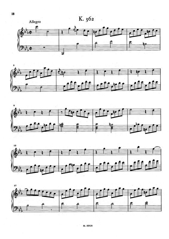 Partitura da música Keyboard Sonata In C Minor K.362