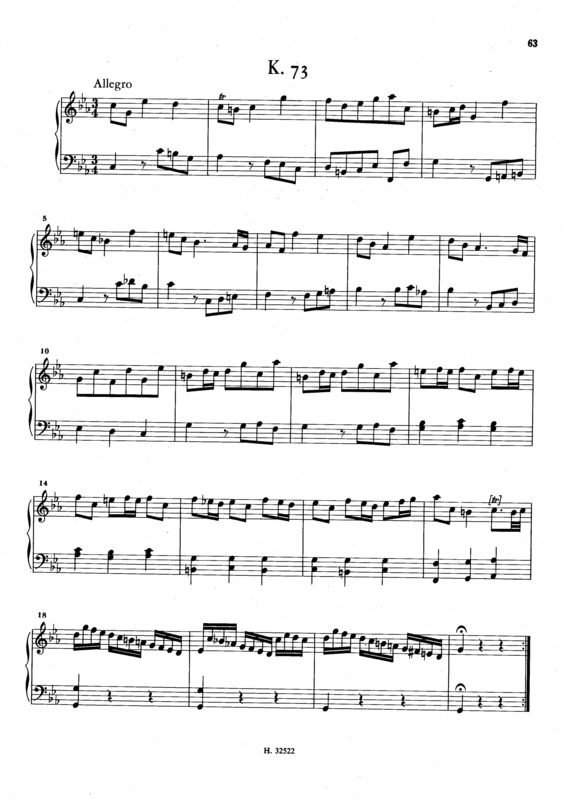 Partitura da música Keyboard Sonata In C Minor K.73
