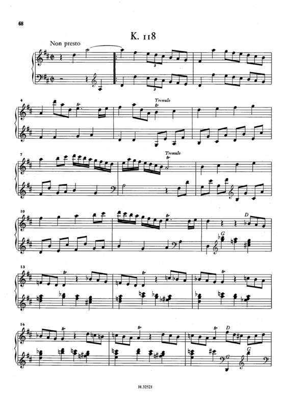 Partitura da música Keyboard Sonata In D Major K.118