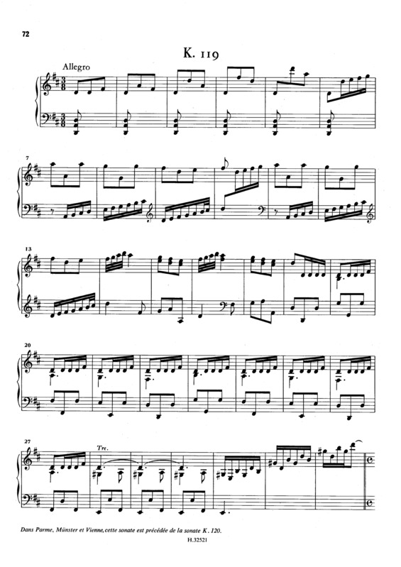 Partitura da música Keyboard Sonata In D Major K.119