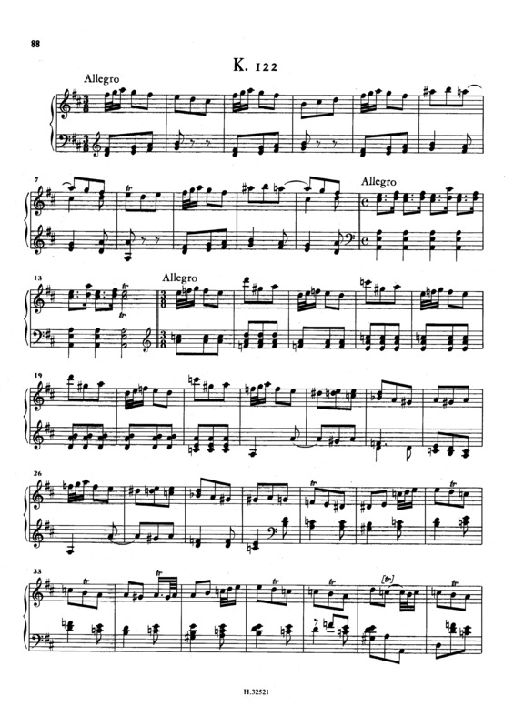 Partitura da música Keyboard Sonata In D Major K.122
