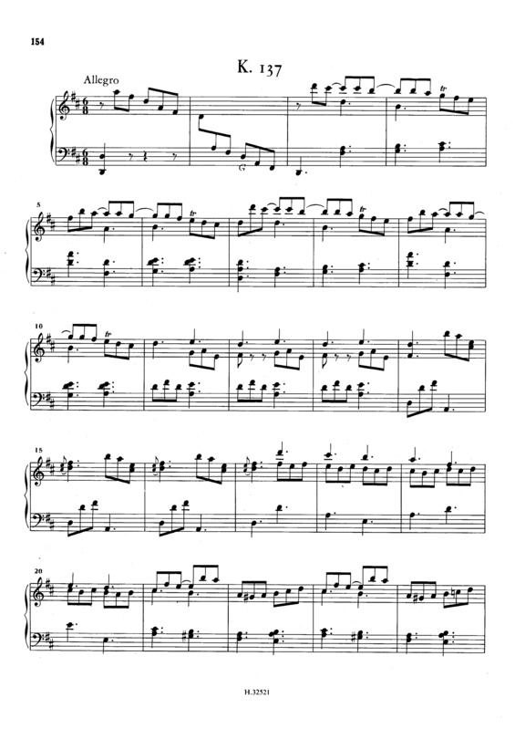 Partitura da música Keyboard Sonata In D Major K.137