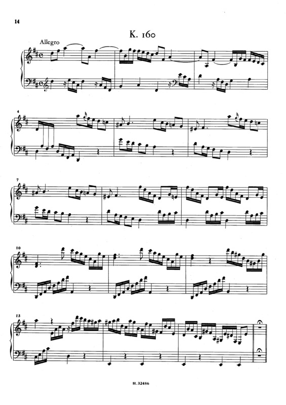 Partitura da música Keyboard Sonata In D Major K.160