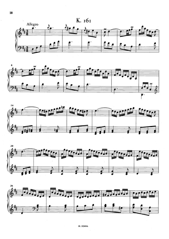 Partitura da música Keyboard Sonata In D Major K.161