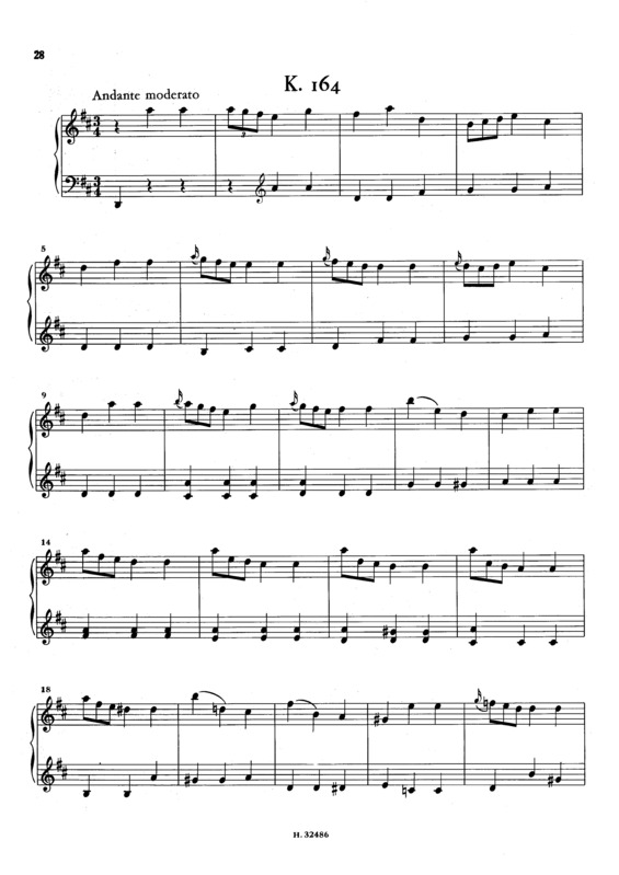 Partitura da música Keyboard Sonata In D Major K.164