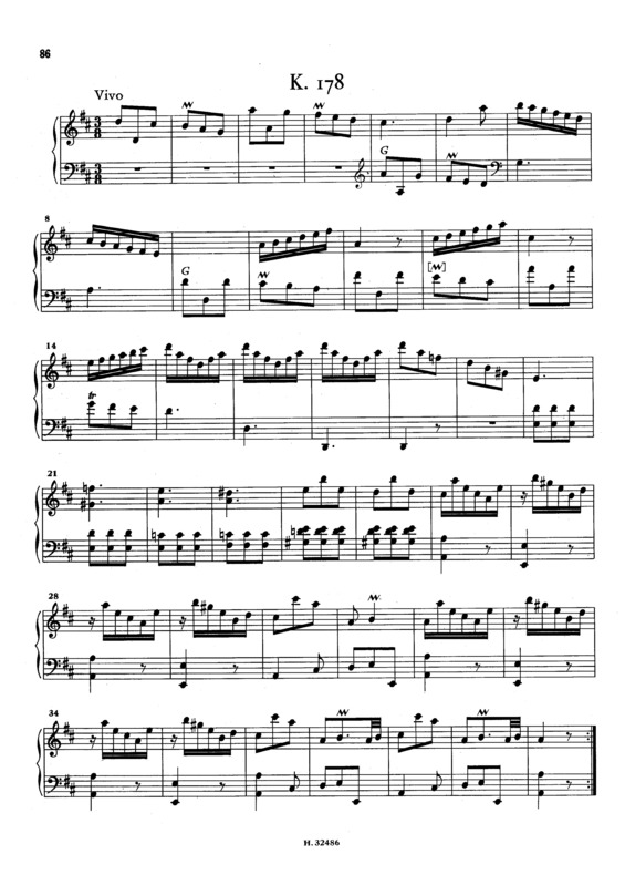 Partitura da música Keyboard Sonata In D Major K.178