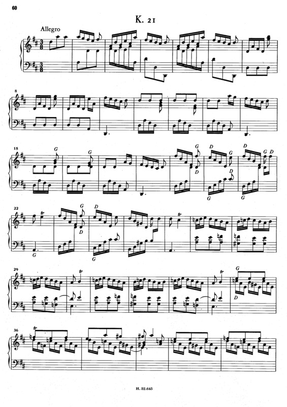 Partitura da música Keyboard Sonata In D Major K.21