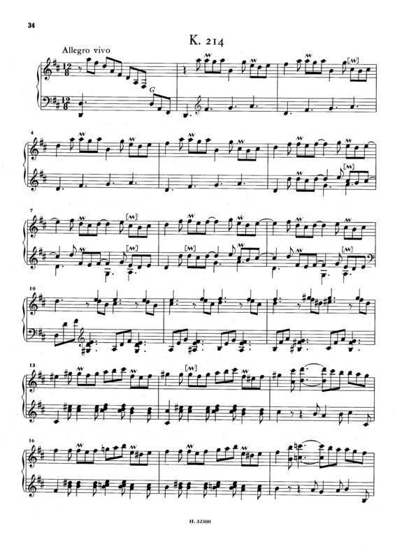 Partitura da música Keyboard Sonata In D Major K.214