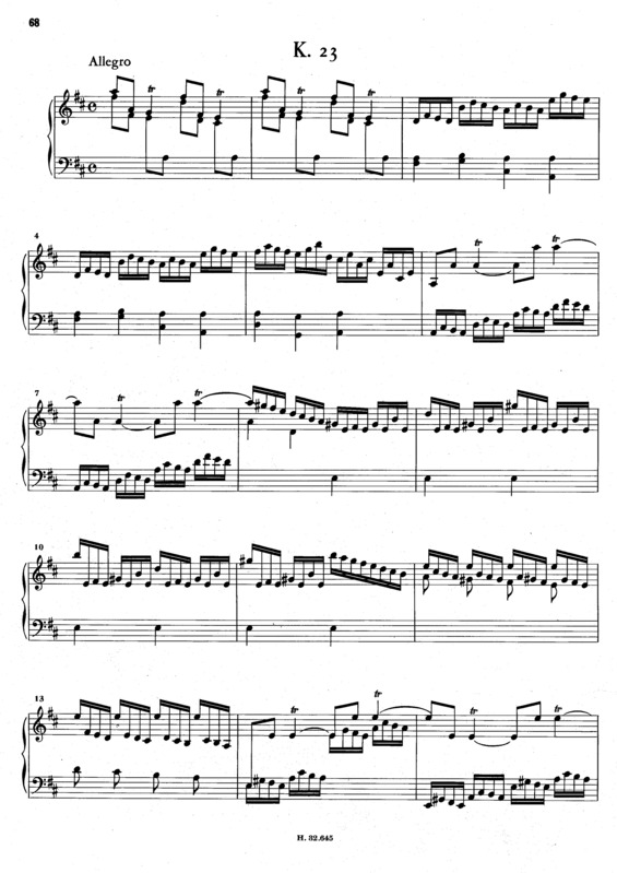 Partitura da música Keyboard Sonata In D Major K.23