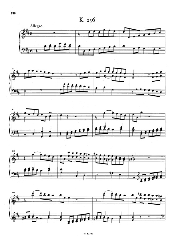 Partitura da música Keyboard Sonata In D Major K.236