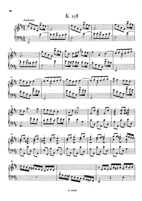 Partitura da música Keyboard Sonata In D Major K.258