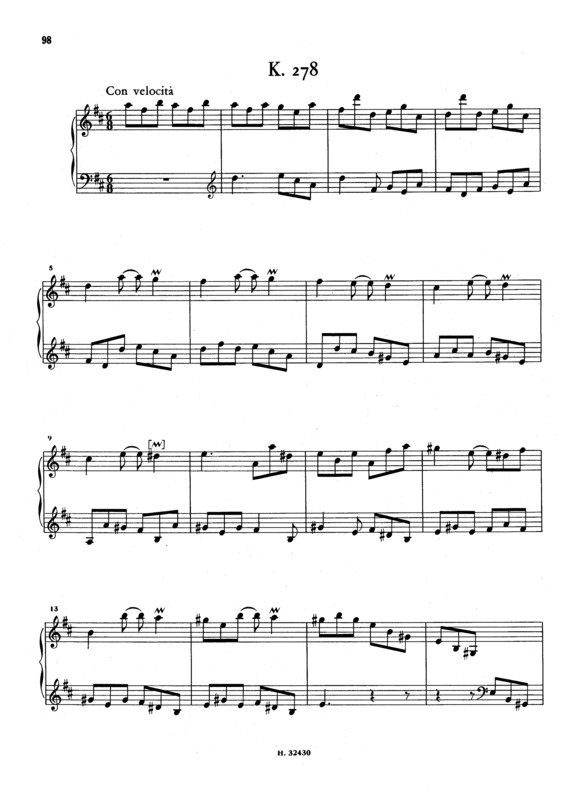 Partitura da música Keyboard Sonata In D Major K.278