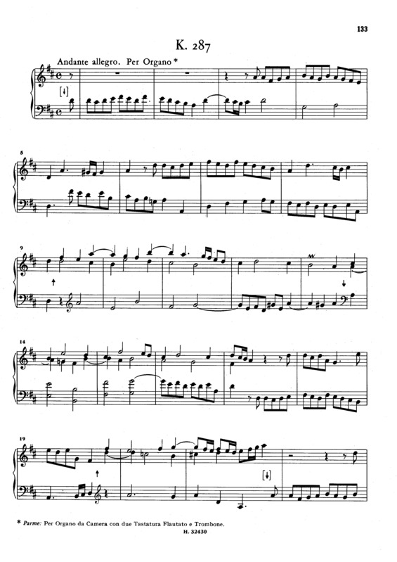 Partitura da música Keyboard Sonata In D Major K.287