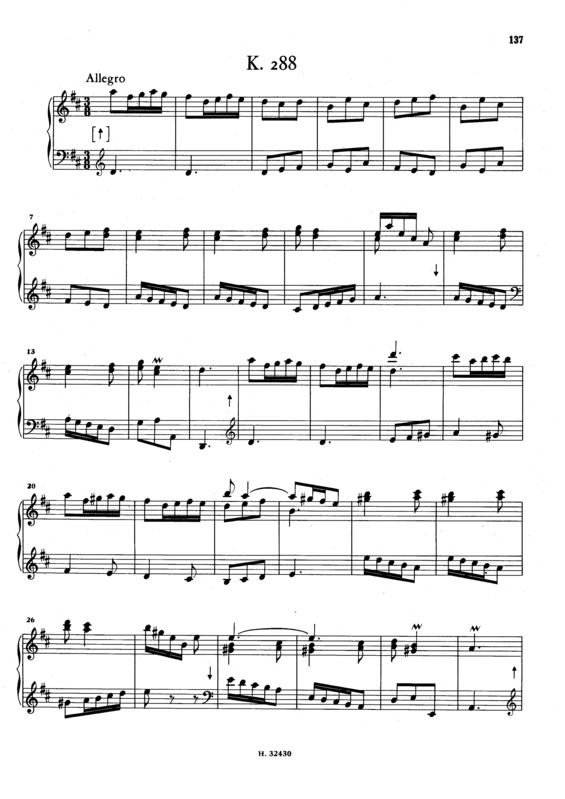 Partitura da música Keyboard Sonata In D Major K.288