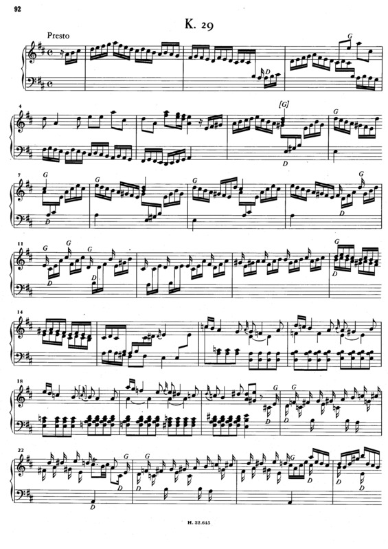 Partitura da música Keyboard Sonata In D Major K.29