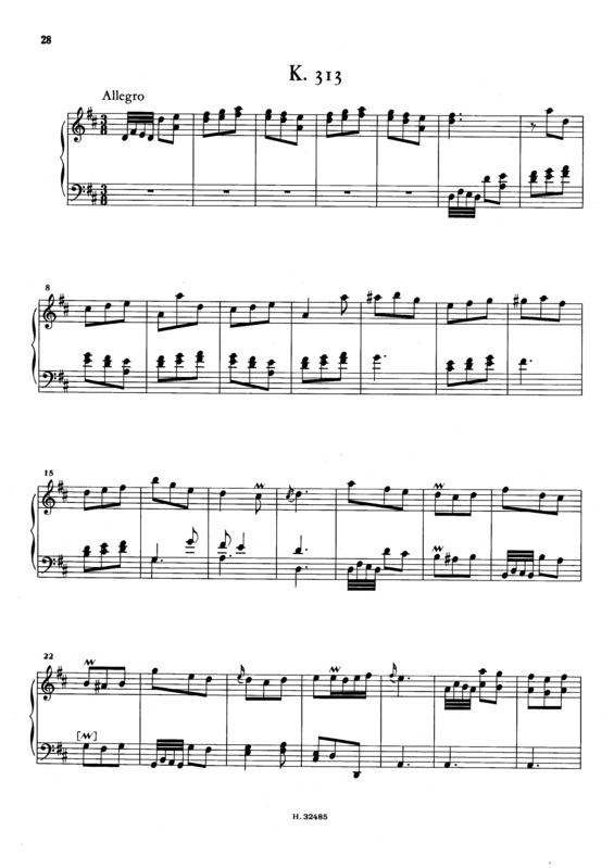 Partitura da música Keyboard Sonata In D Major K.313