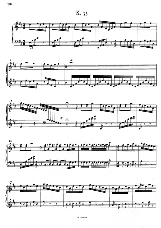 Partitura da música Keyboard Sonata In D Major K.33