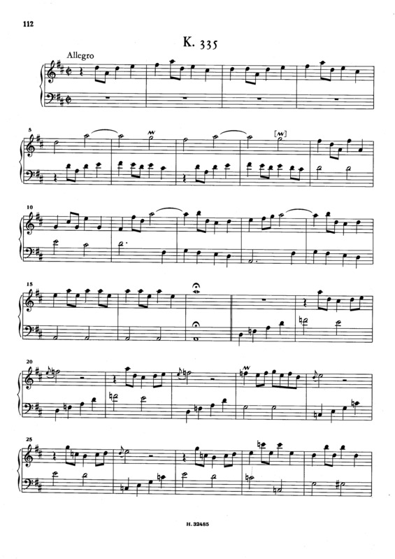 Partitura da música Keyboard Sonata In D Major K.335