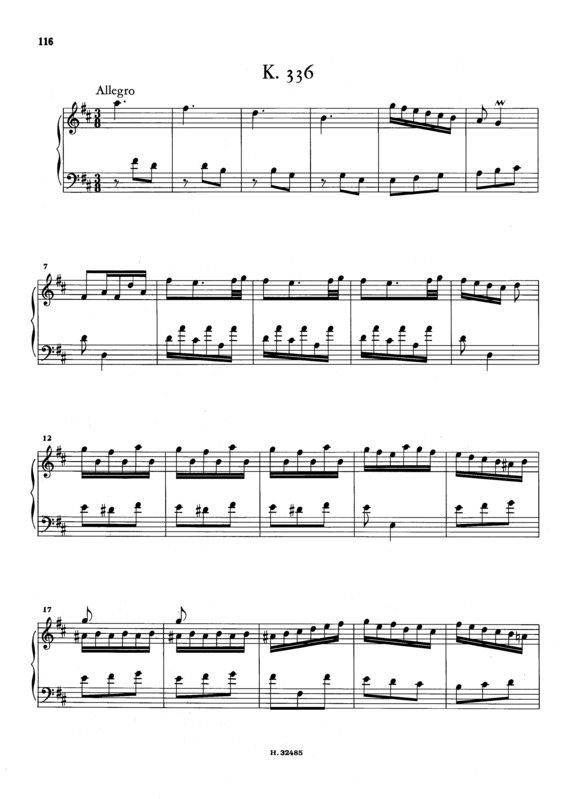 Partitura da música Keyboard Sonata In D Major K.336