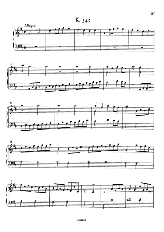 Partitura da música Keyboard Sonata In D Major K.345