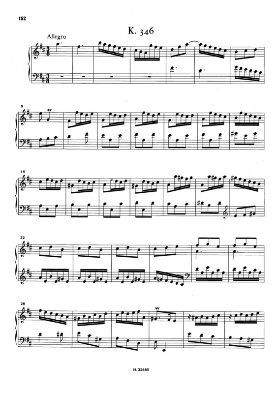 Partitura da música Keyboard Sonata In D Major K.346