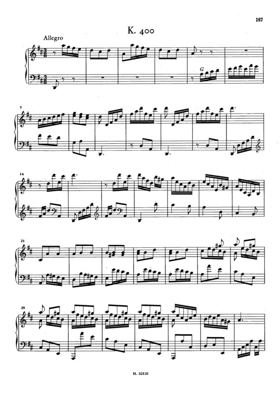 Partitura da música Keyboard Sonata In D Major K.400