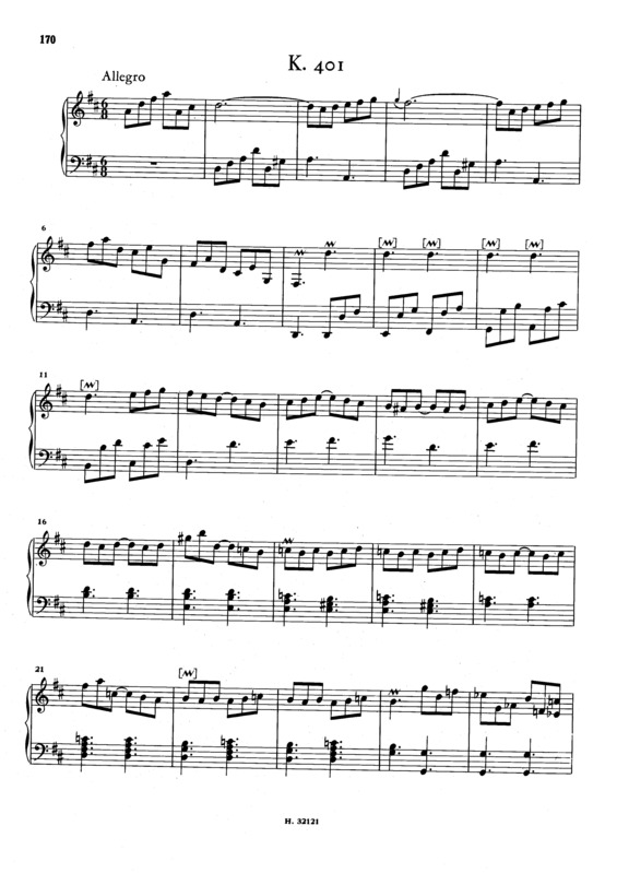 Partitura da música Keyboard Sonata In D Major K.401