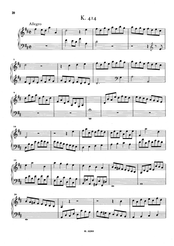 Partitura da música Keyboard Sonata In D Major K.414
