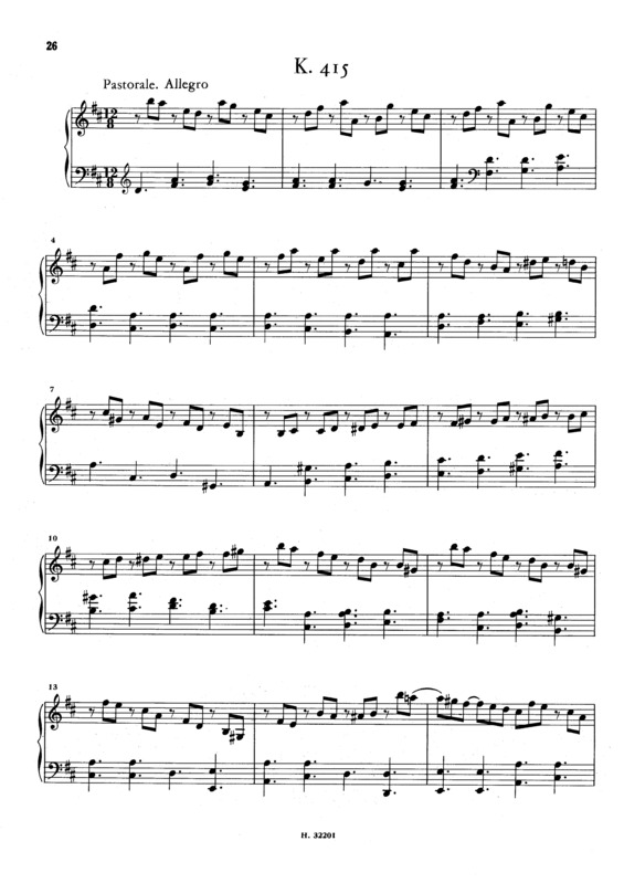Partitura da música Keyboard Sonata In D Major K.415