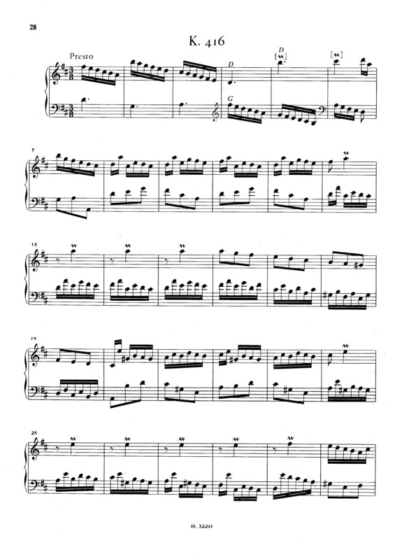 Partitura da música Keyboard Sonata In D Major K.416