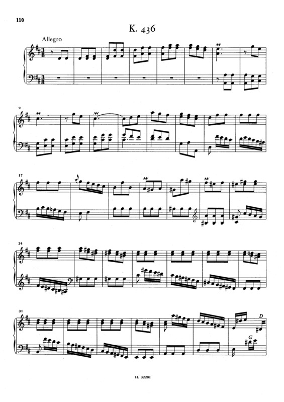Partitura da música Keyboard Sonata In D Major K.436