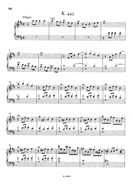 Partitura da música Keyboard Sonata In D Major K.443