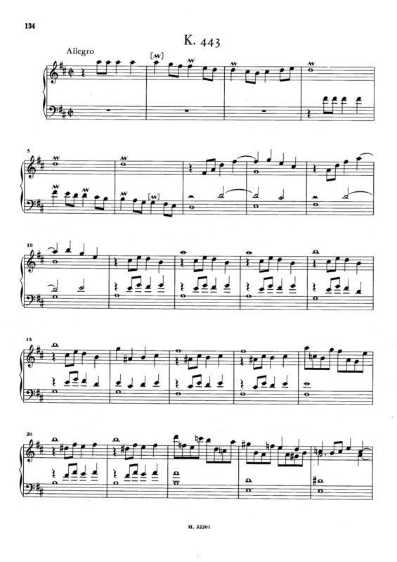 Partitura da música Keyboard Sonata In D Major K.443