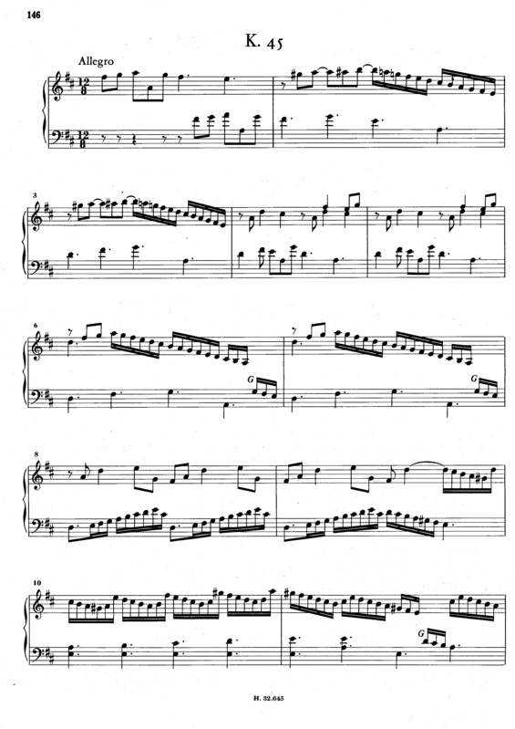 Partitura da música Keyboard Sonata In D Major K.45