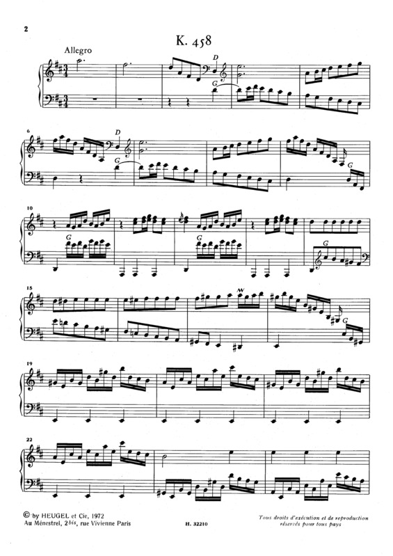 Partitura da música Keyboard Sonata In D Major K.458