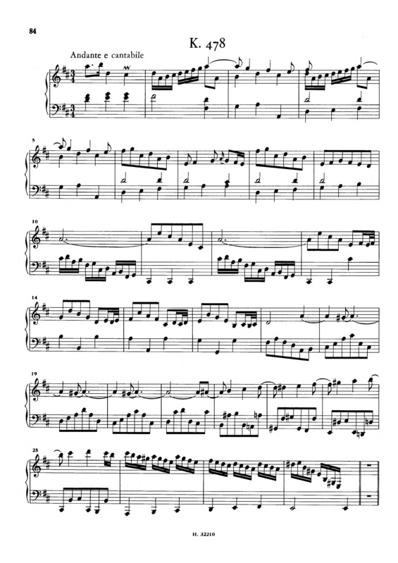 Partitura da música Keyboard Sonata In D Major K.478