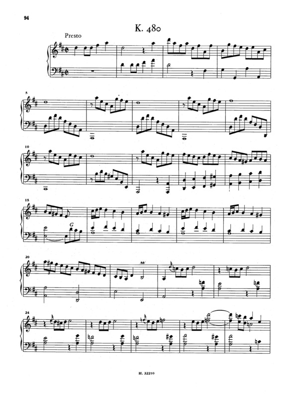Partitura da música Keyboard Sonata In D Major K.480