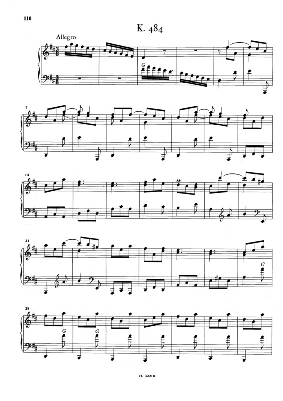 Partitura da música Keyboard Sonata In D Major K.484