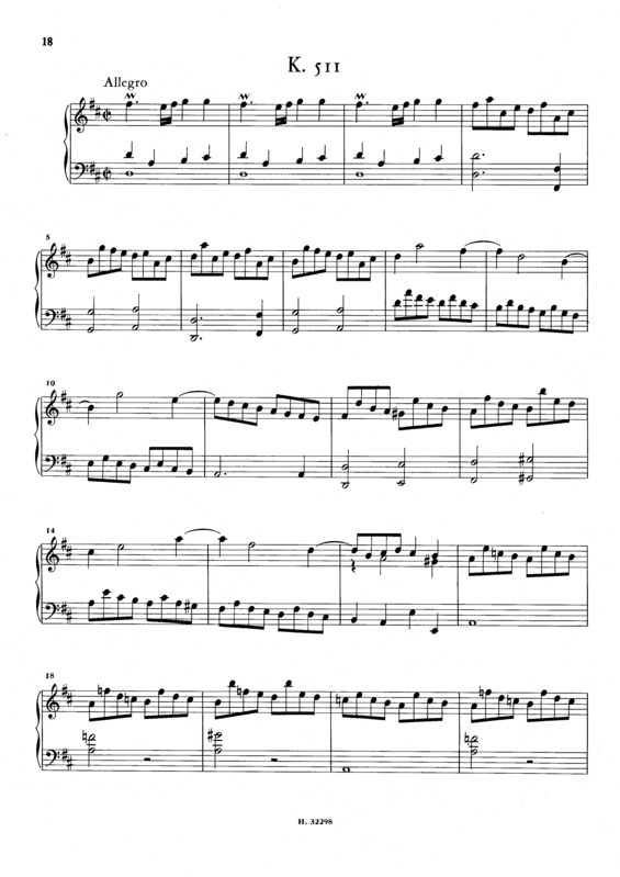 Partitura da música Keyboard Sonata In D Major K.511